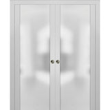 Double Pocket Door 60 x 80 Glass | Planum 4114 White Silk | Frames Pulls