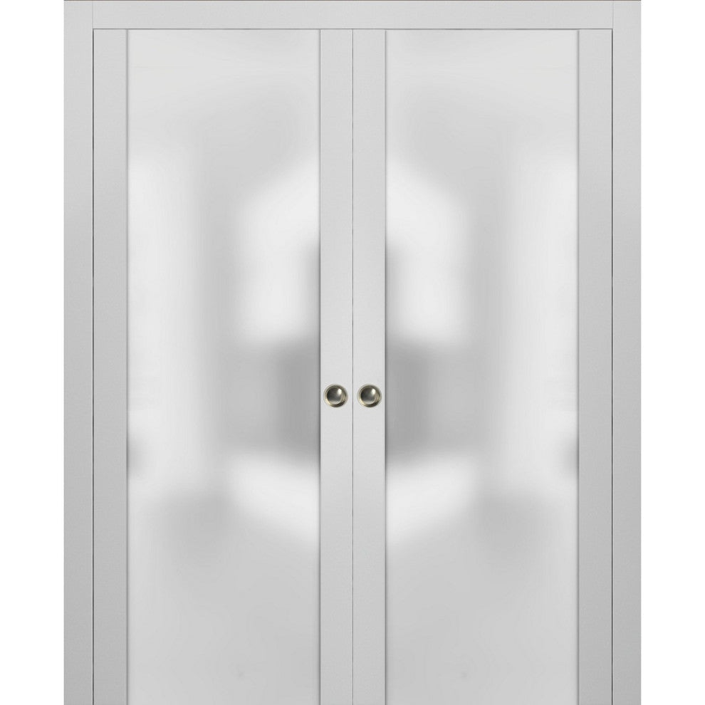Double Pocket Door 60 x 80 Glass | Planum 4114 White Silk | Frames Pulls