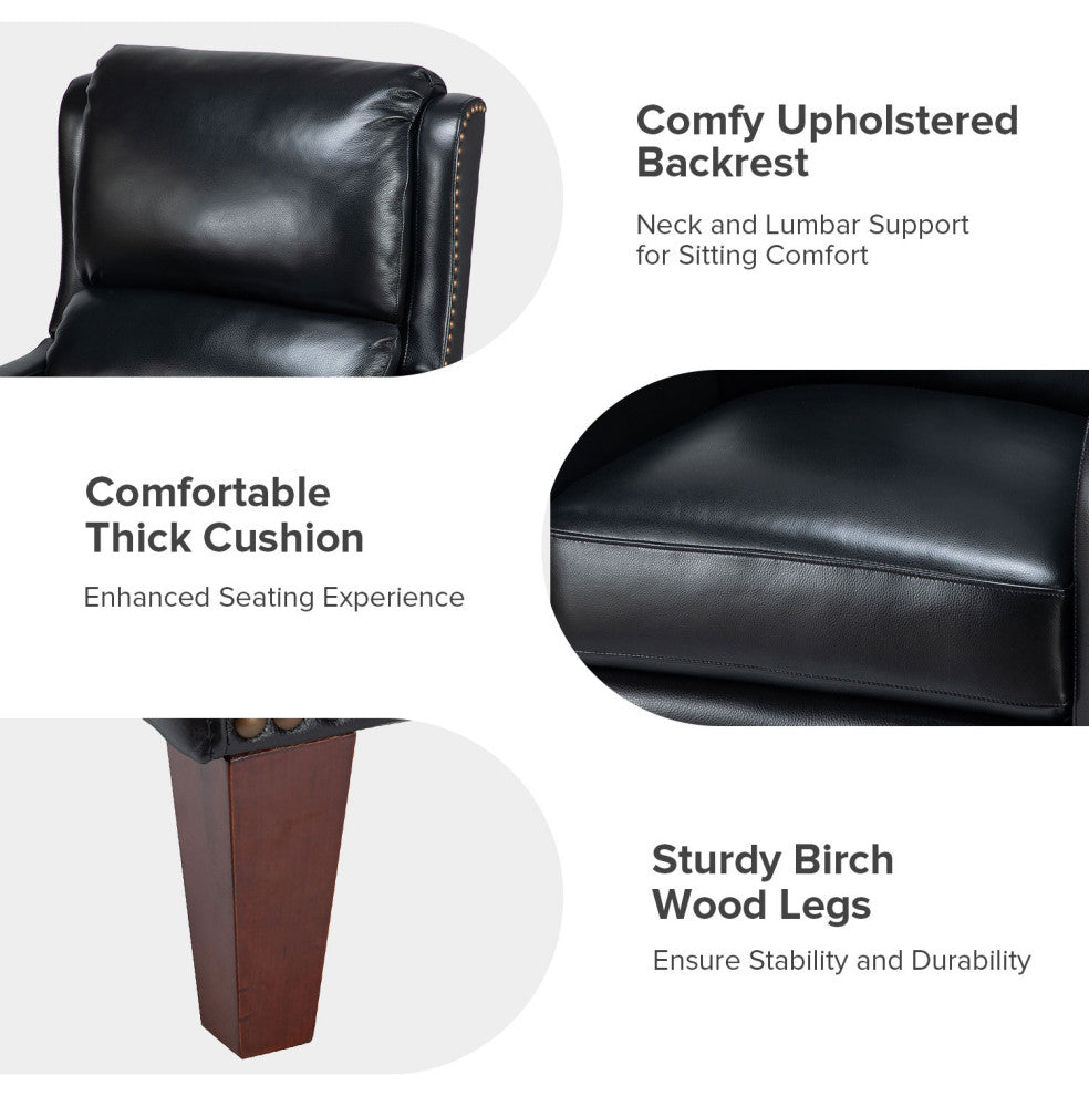Genuine Leather Recliner With Nailhead Trim Set of 2, Black