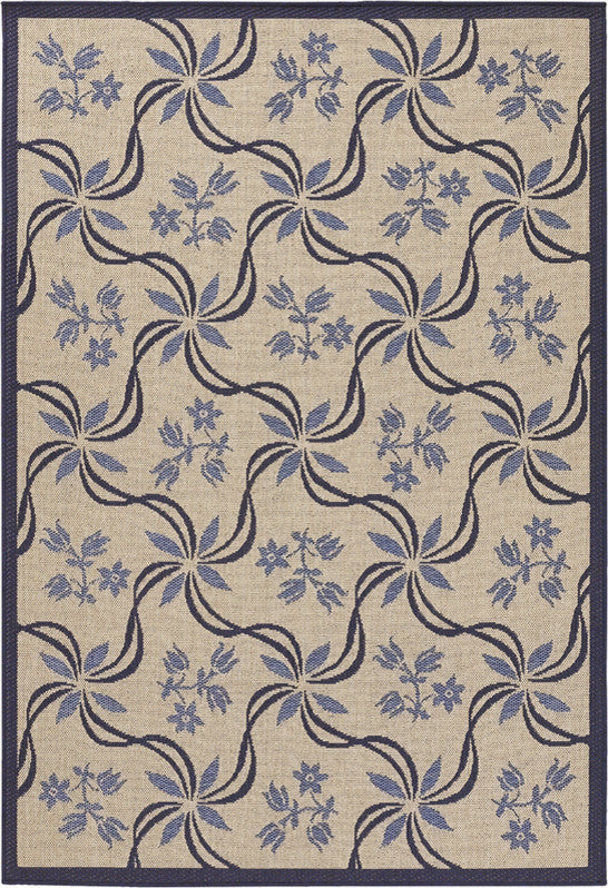 Chandra Plaza Pla10406 Outdoor Rug, Blue/Beige, 5'2"x7'4"