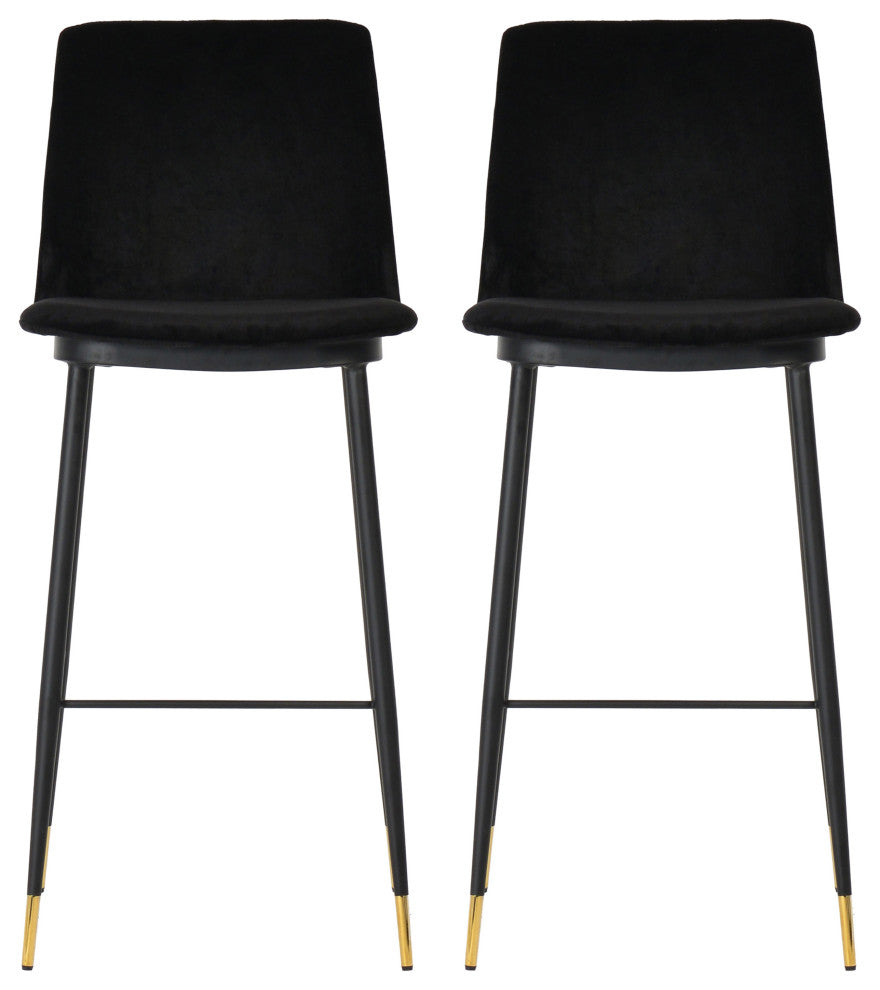 Evora Black Velvet Counter Stool (Set of 2) - Black