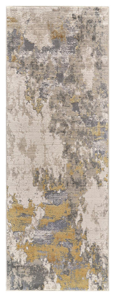 Weave & Wander Vanhorn Contemporary Watercolor Rug, Gold/Birch, 2'10"x7'10"