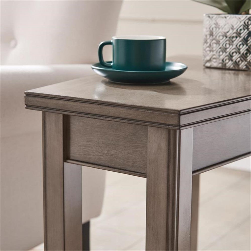 Leick Home 10502-GR Laurent Recliner Wood Wedge Table with Shelf in Smoke Gray