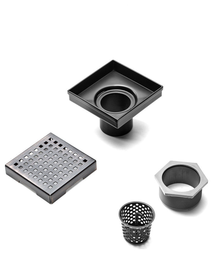 HEATGENE Square Shower Drain With Flat Cover, Venetian Bronze, 6"