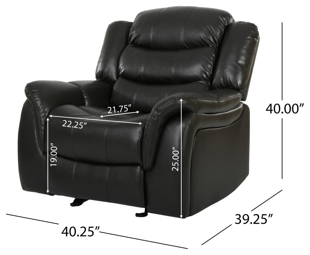 GDF Studio Hayvenhurst Black Leather Recliner/Glider Chair