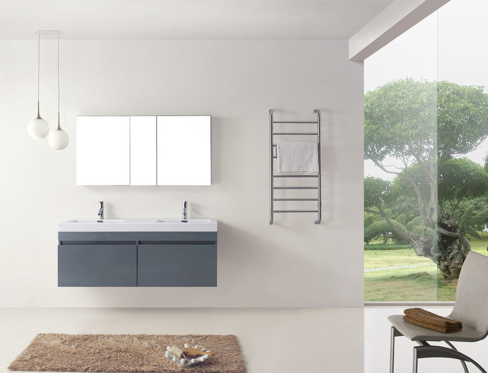 Zuri 55" Double Bathroom Vanity Set, Gray, Brushed Nickel Faucet