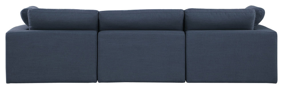 Comfy Upholstered Modular Sofa, Navy, 3-Piece: 1 Armless Chair, 2 Corner Chair, Linen Textured Fabric
