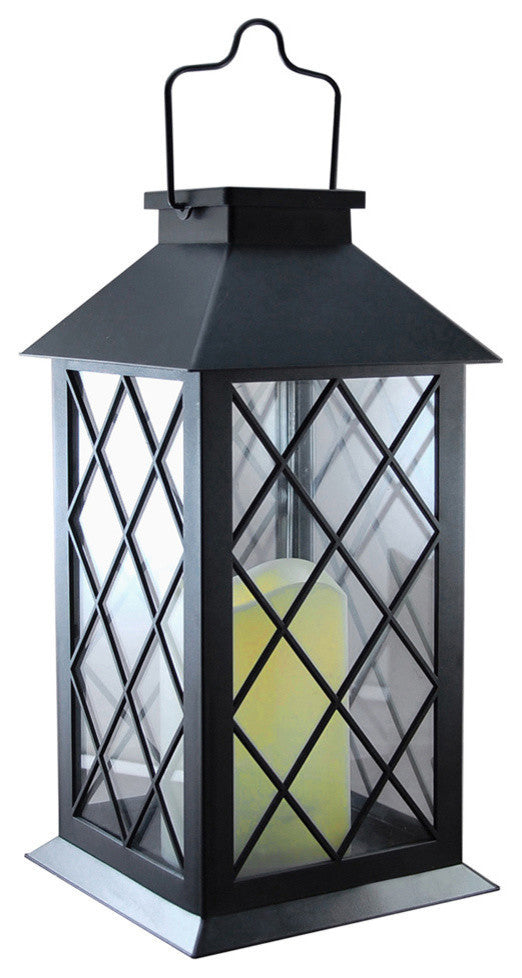Solar Powered Lantern, Tudor Black With LED Candle