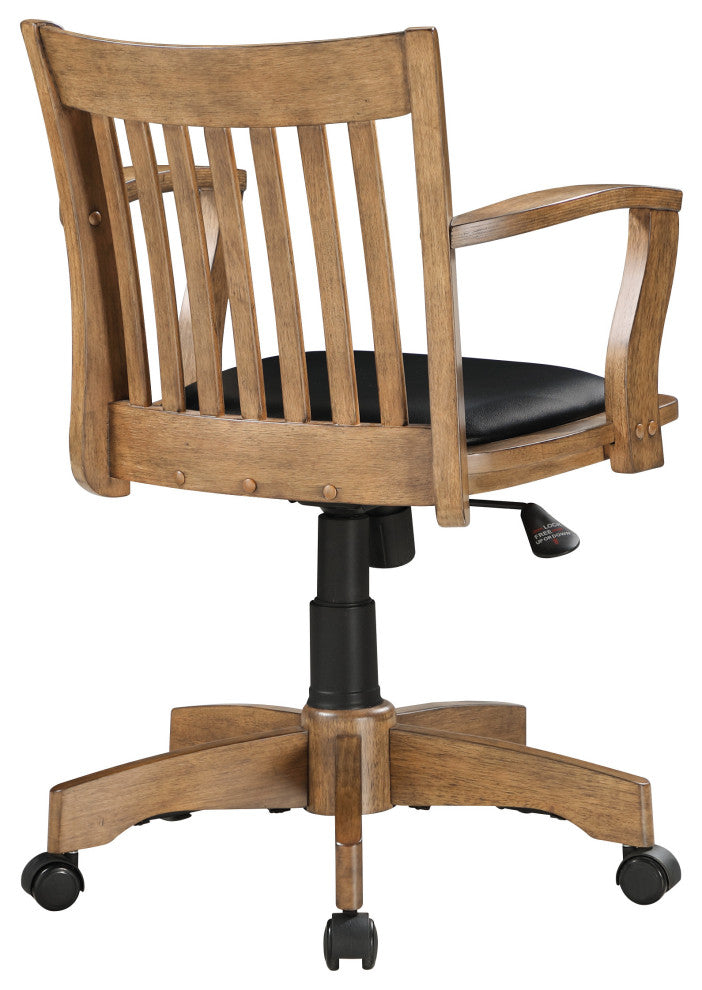 Deluxe Wood Bankers Chair with Black Vinyl Padded Seat in Fruit Brown Wood