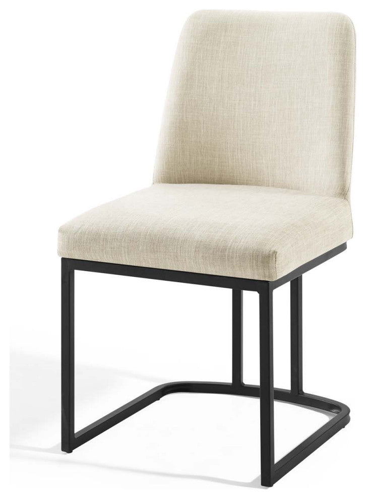 Side Dining Chair, Fabric, Metal, Black Beige, Modern, Cafe Bistro Restaurant