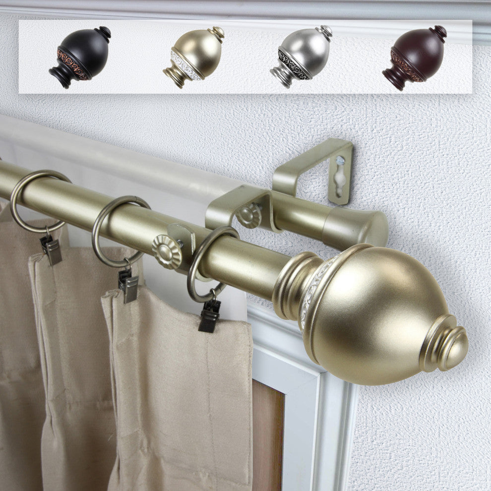 Anthea 1" Double Curtain Rod, Light Gold, 120-170"