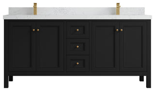 Nashville 72" Double Sink Bath Vanity, Black 2" Empira Quartz