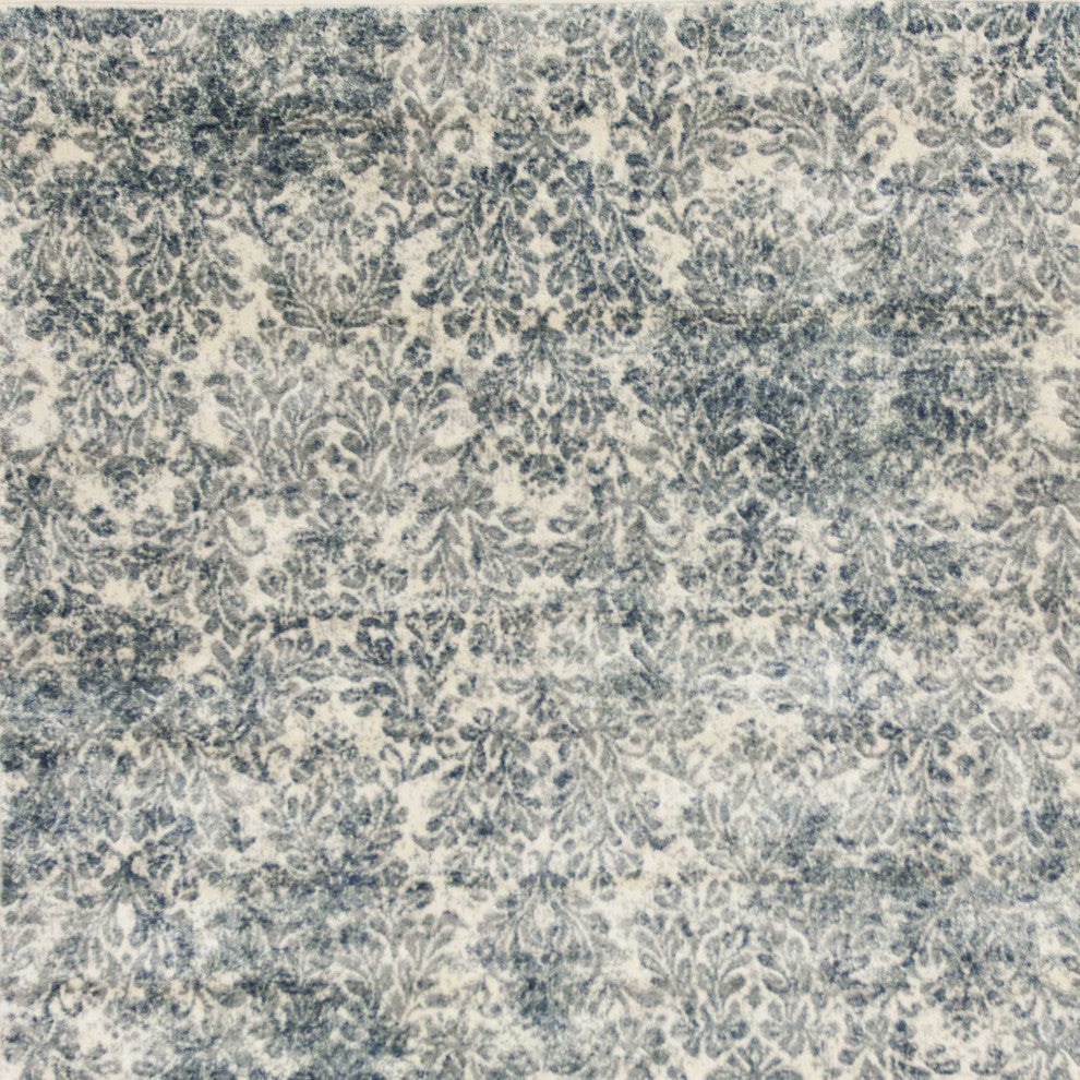 8'X11' Ivory Blue Machine Woven Damask Indoor Area Rug