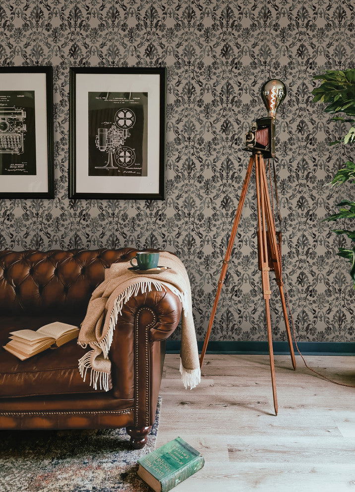 Blooming Damask Taupe Peel and Stick Wallpaper