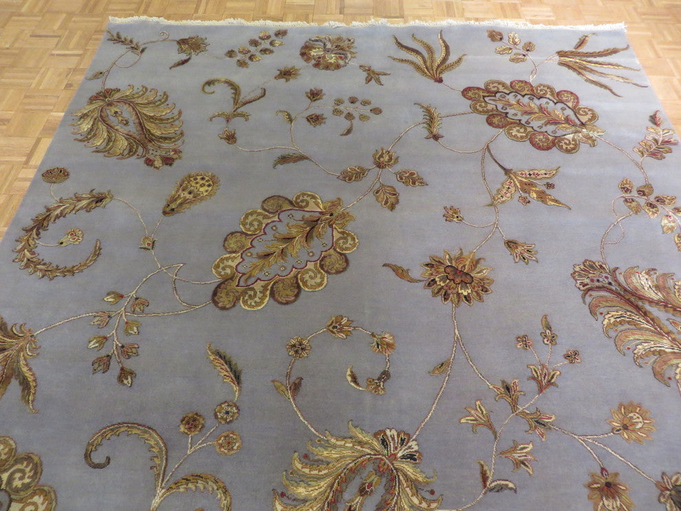 8x10 Hand Knotted Light Blue Agra With Silk Oriental Rug