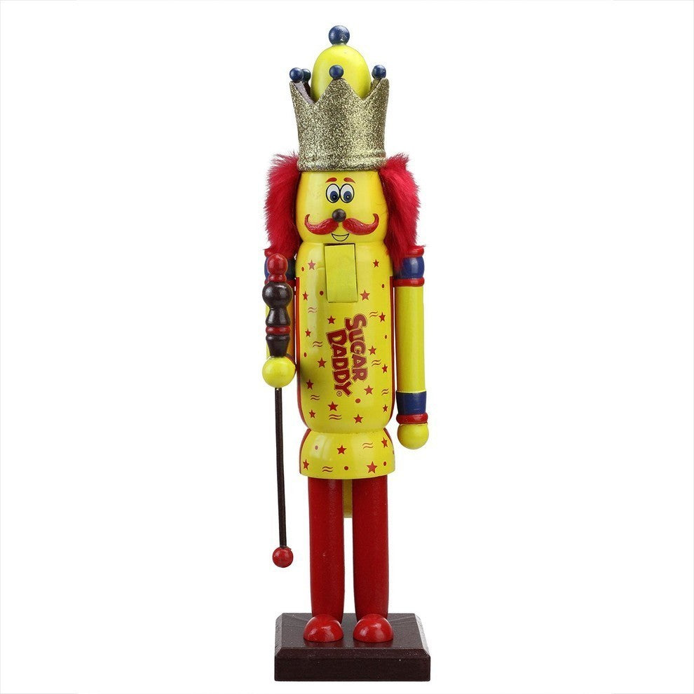 14" Yellow and Red Sugar Daddy King Wooden Nutcracker Figure