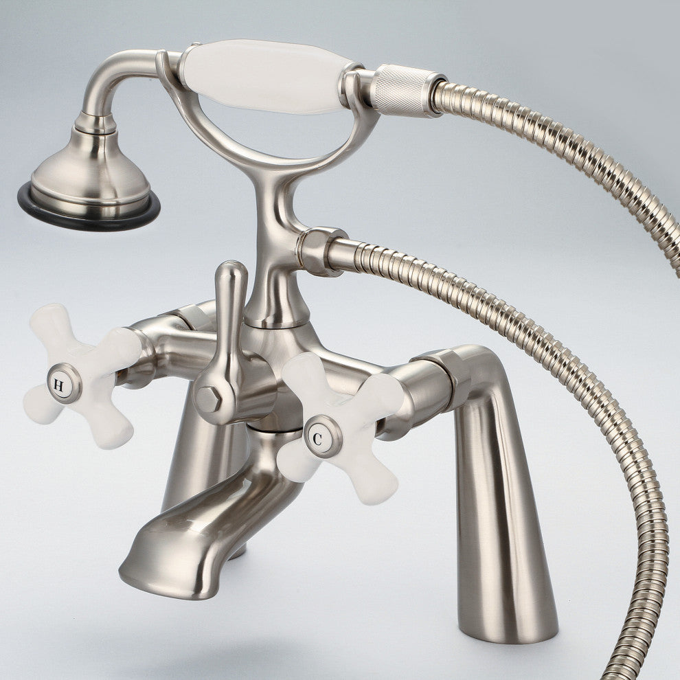 Vintage Classic Deck Mount Tub Faucet With Handshower, Brushed Nickel