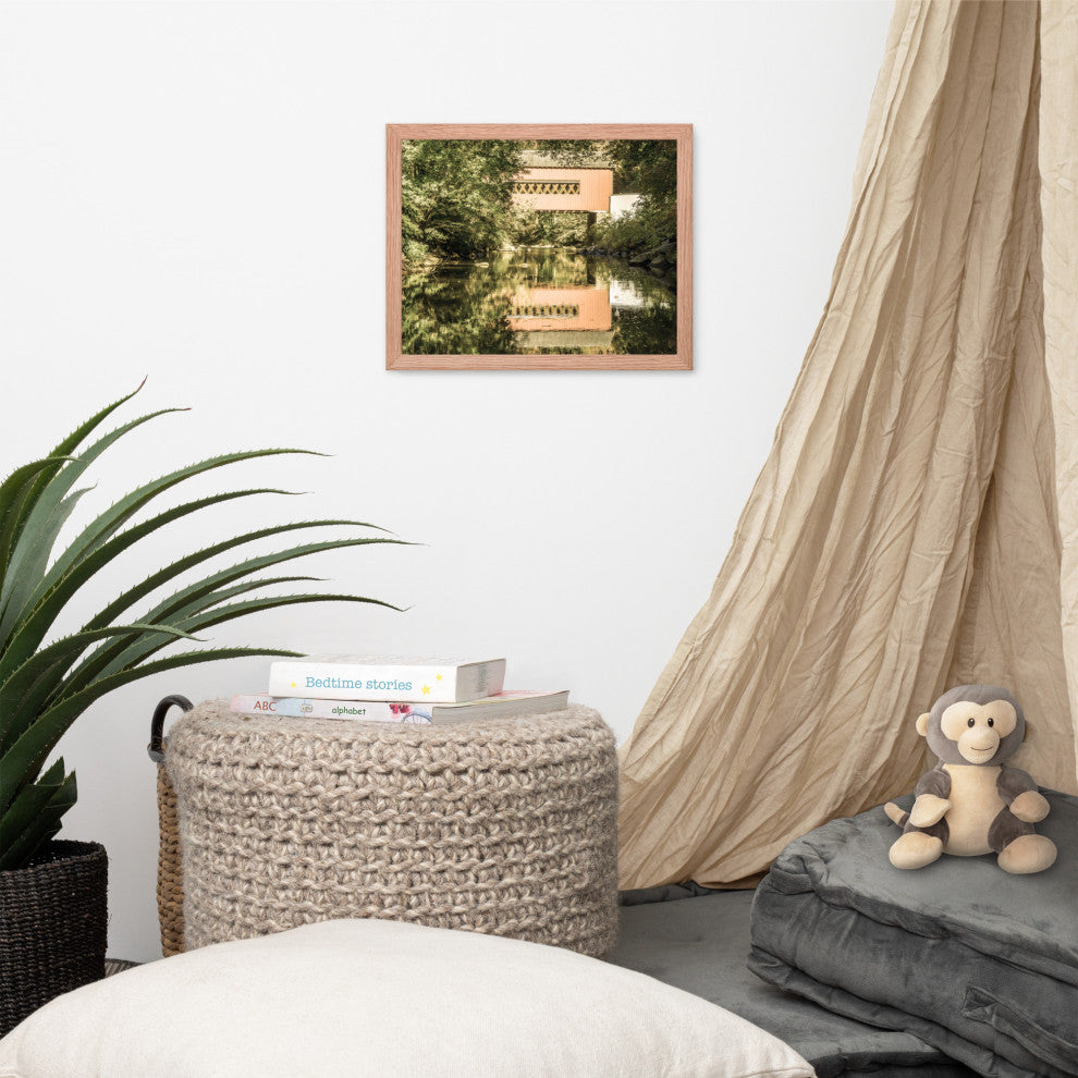 The Reflections of Wooddale Covered Bridge Aged Framed Photo Wall Art Print, Red Oak, 11" X 14"