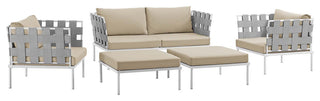 Harmony 5 Piece Outdoor Patio Aluminum Sectional Sofa Set EEI-2621-WHI-BEI-SET