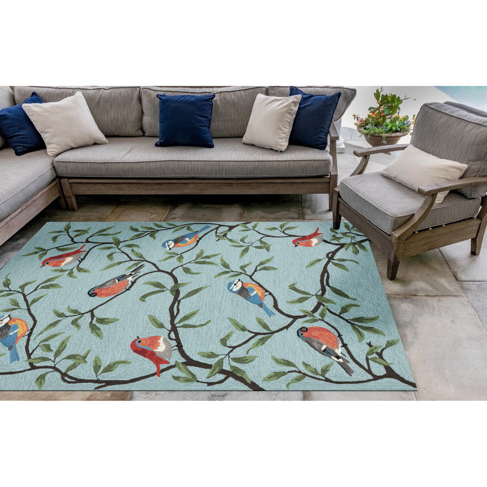 Ravella Birds On Branches Indoor/Outdoor Rug, Aqua, 8'3"x11'6"