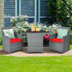Costway 3PCS Patio Rattan Furniture Set Cushioned Sofa Armrest  Garden Red
