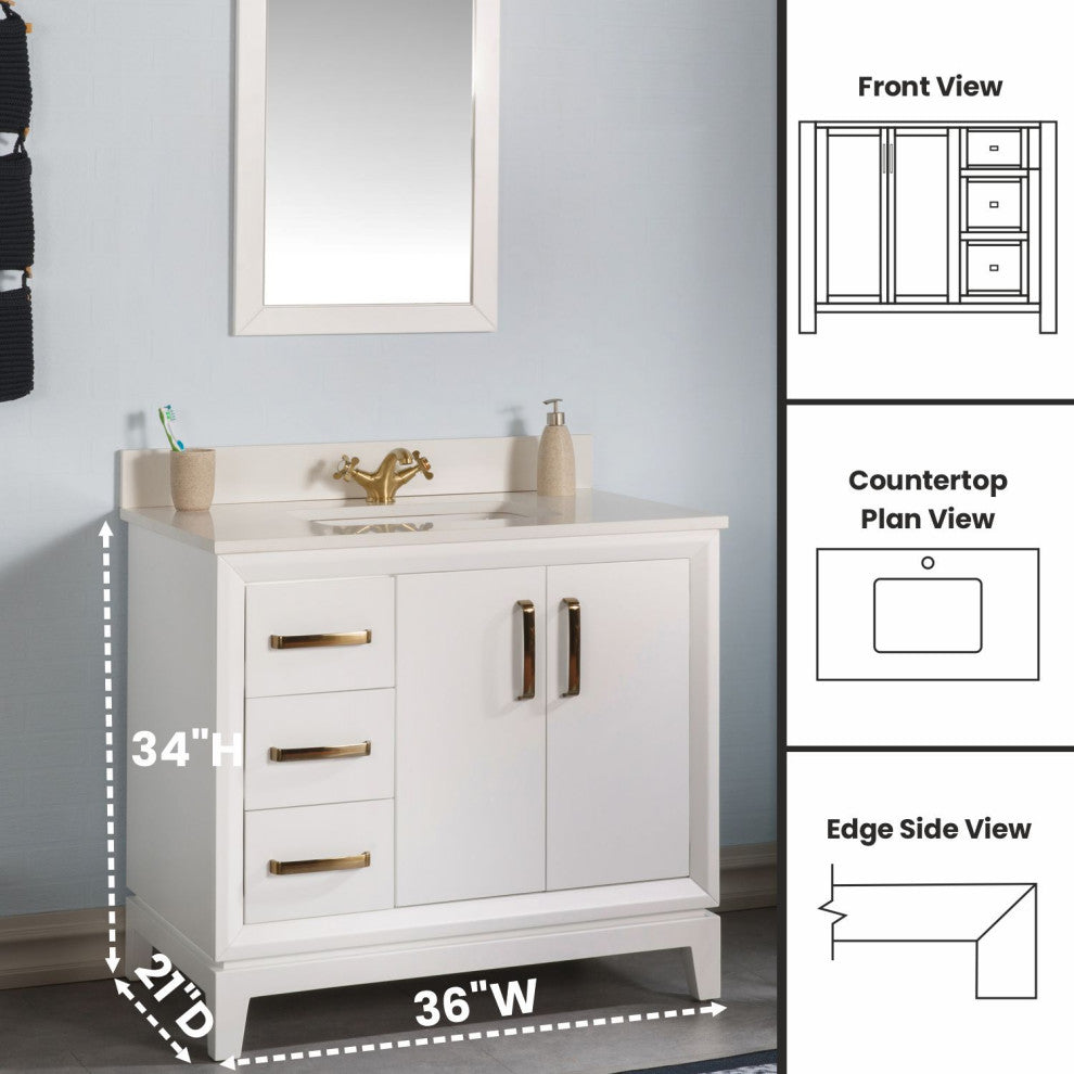 Fabia Collection 36" Bathroom Vanity With Sink, Mirror, Countertop, White