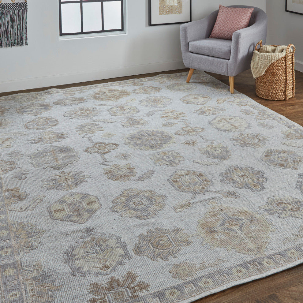 Weave & Wander Tierney Eco Friendly PET Oushak Rug, Vapor Gray/Bone/Tan, 3'-6" X