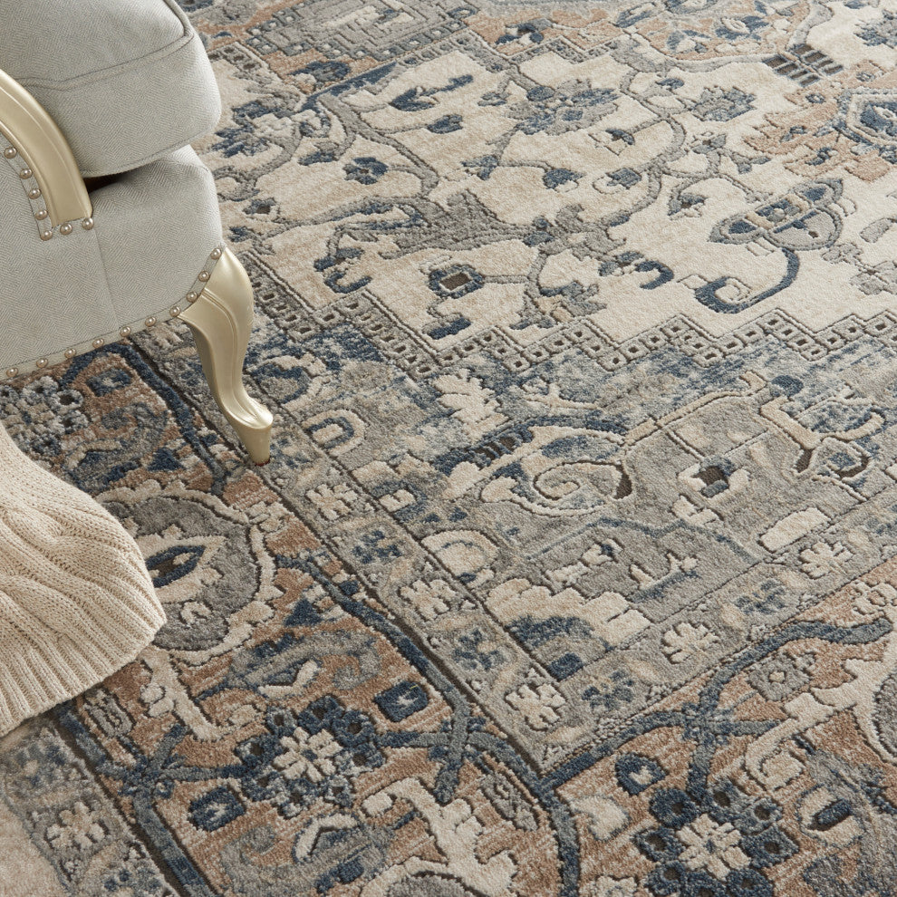 Nourison Quarry Qua05 Traditional Rug, Ivory and Gray, 3'9"x5'9"