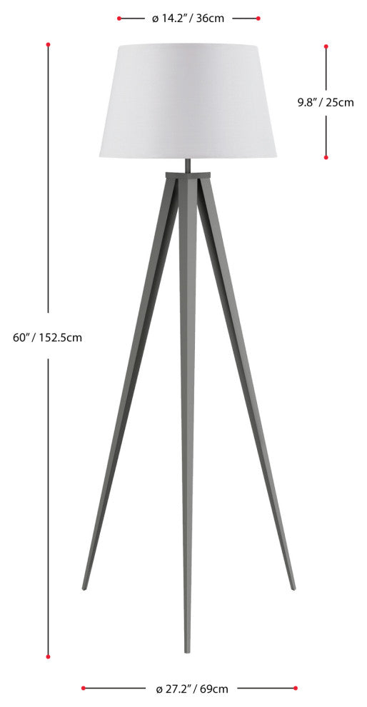 Amlight Berlin Tripod Floor Lamp With Metal Grey Tripod and White Shade