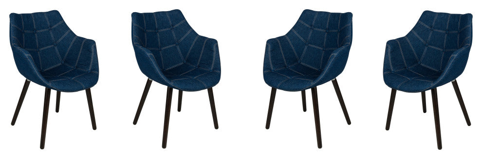 4-Piece Denim Lounge Armchair with Beech Wood Legs Accent Side Armchair