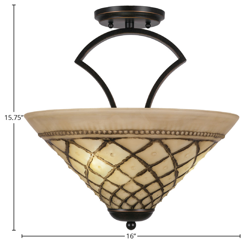 Zilo Semi Flush, 3 Bulbs, Dark Granite, 16" Chocolate Icing Glass