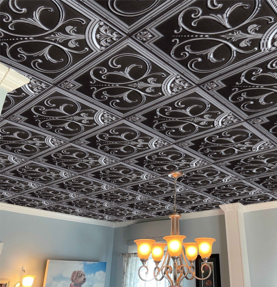 Antique Silver 3D Ceiling Panels, 2'x2', 40 Sq Ft, Pack of 10