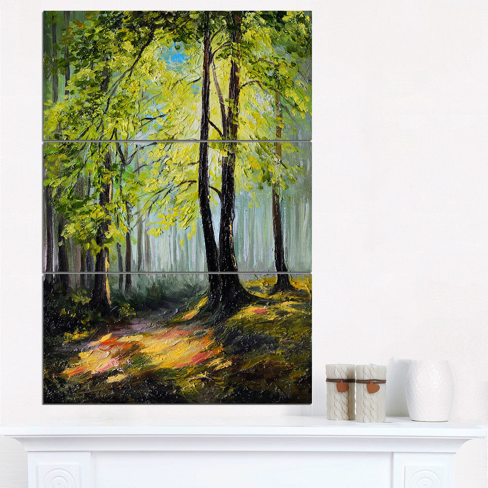 "Green Autumn Forest" Glossy Metal Wall Art, 3 Panels, 28"x36"