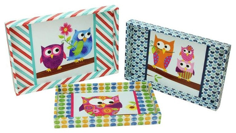 Decorative Vintage-Style Owl Wooden Trays, Set of 3