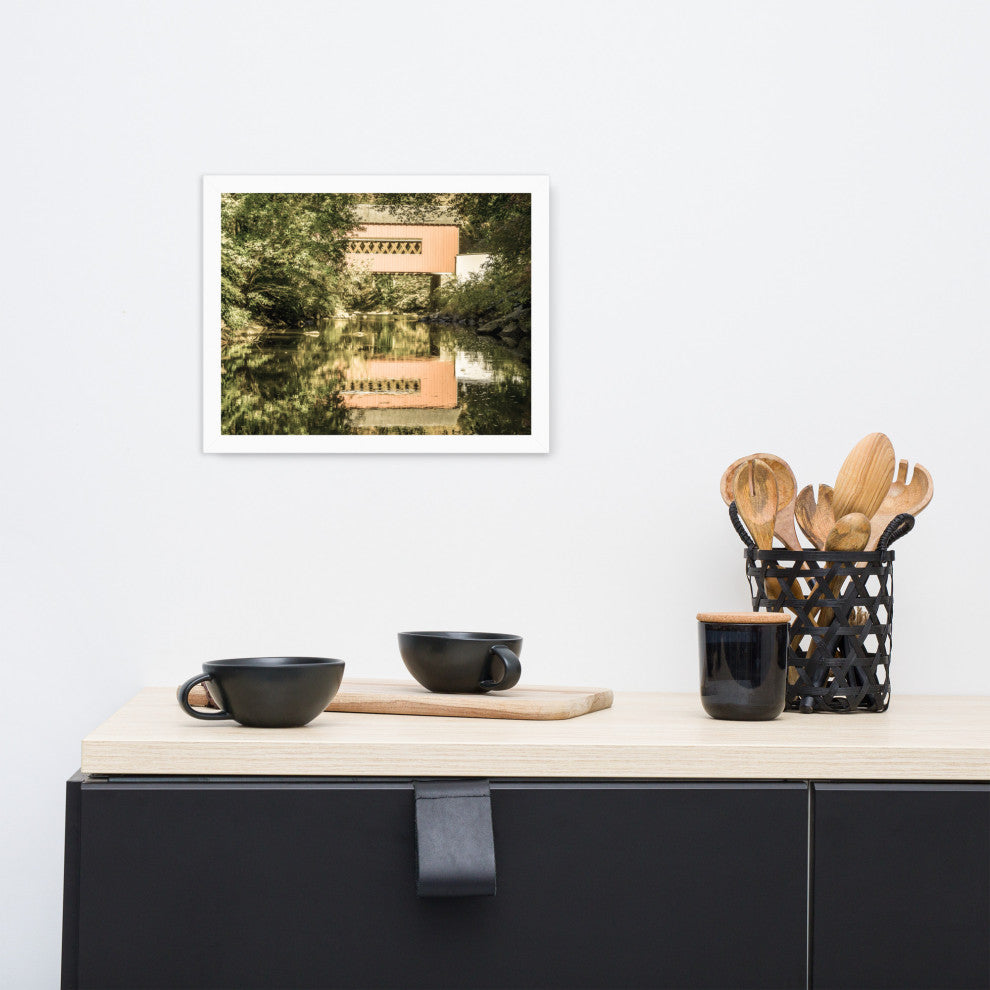 The Reflections of Wooddale Covered Bridge Aged Framed Photo Wall Art Print, White, 11" X 14"