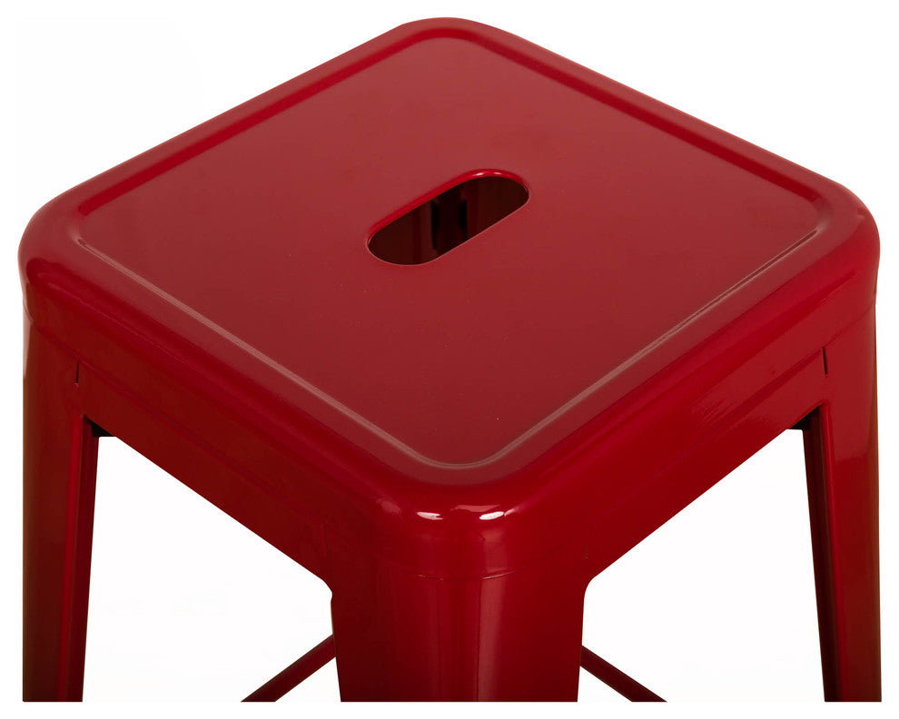 Vogue Metals Backless Metal Stools, Set of 2, Full Assembled, Red, 24"