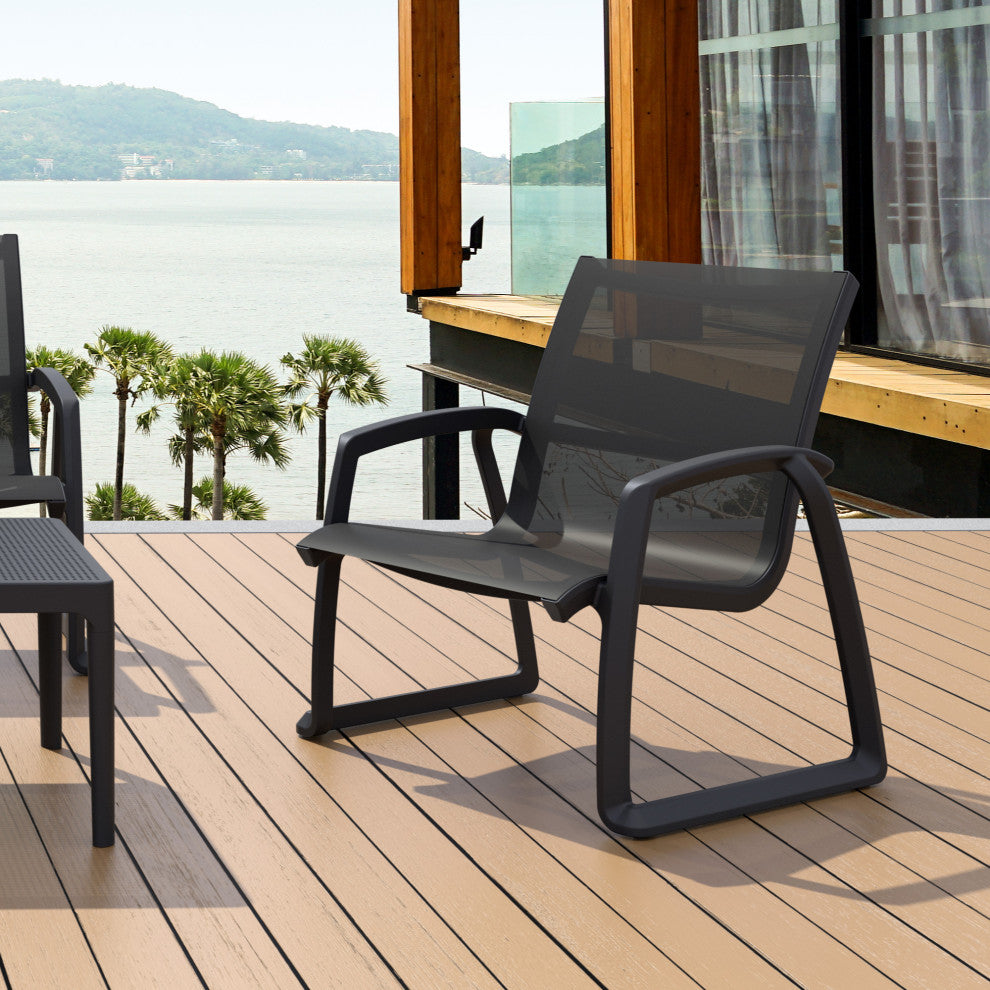 Pacific Club Arm Chair Frame Black Sling Set of 2, Black-Black
