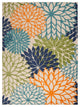 9' X 12' Orange Green And Blue Floral Non Skid Indoor Outdoor Area Rug