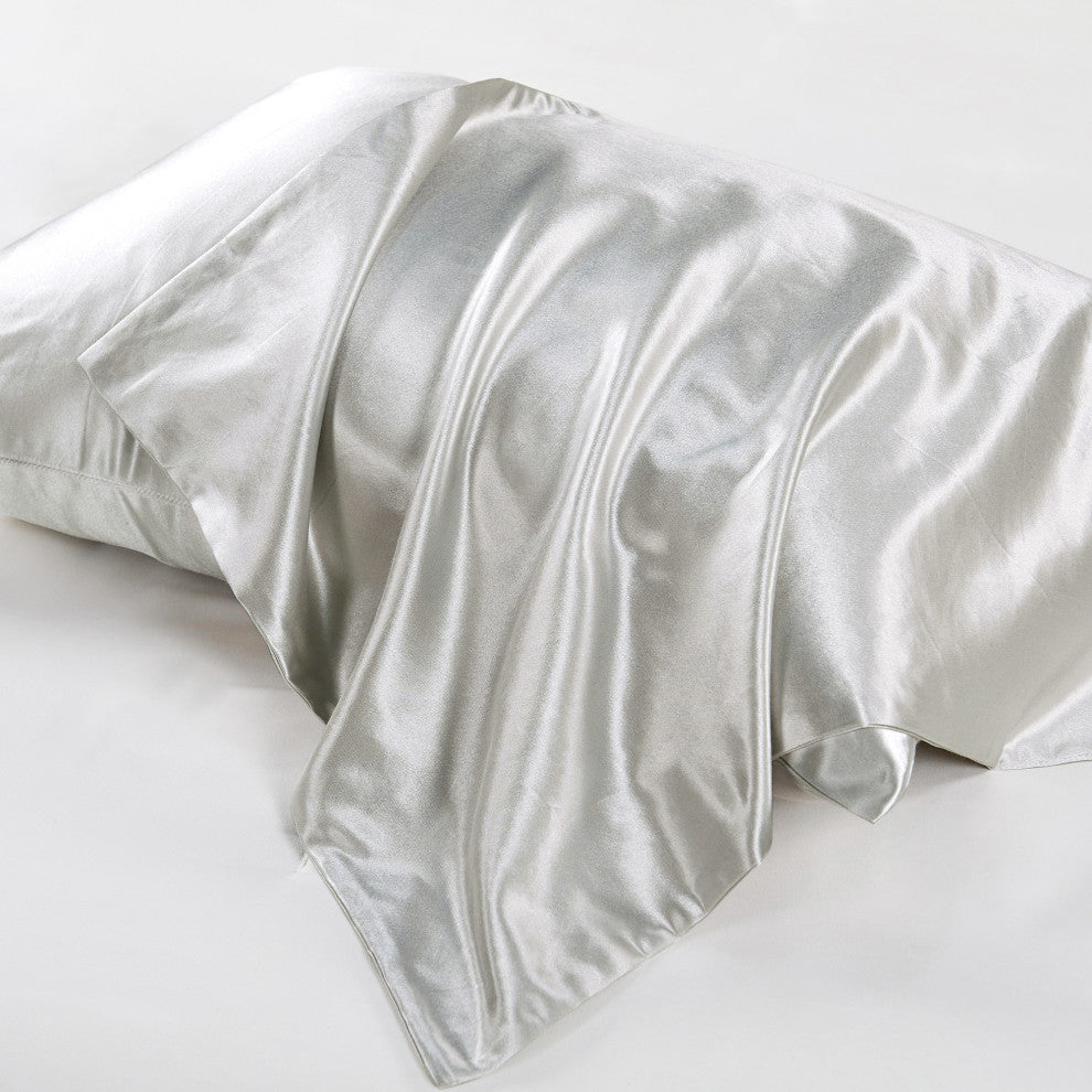 Luxury Silk-Cotton Blend Pillowcase Set of 2, 20'' x 36'', Grey