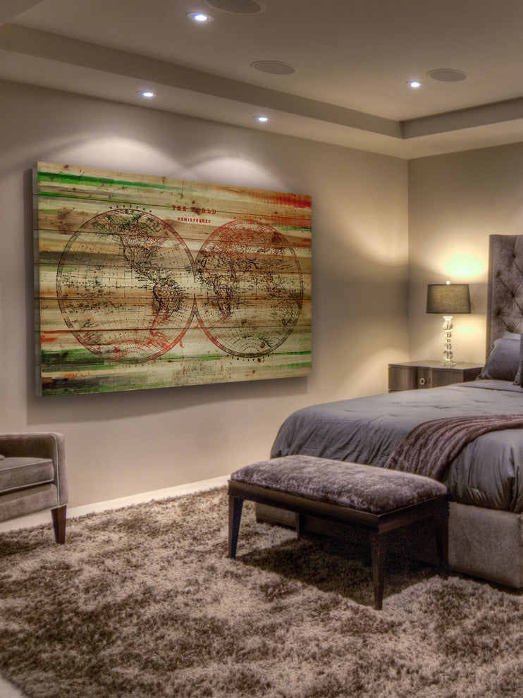 "Varlden" Print on Natural Pine Wood, 45"x30"