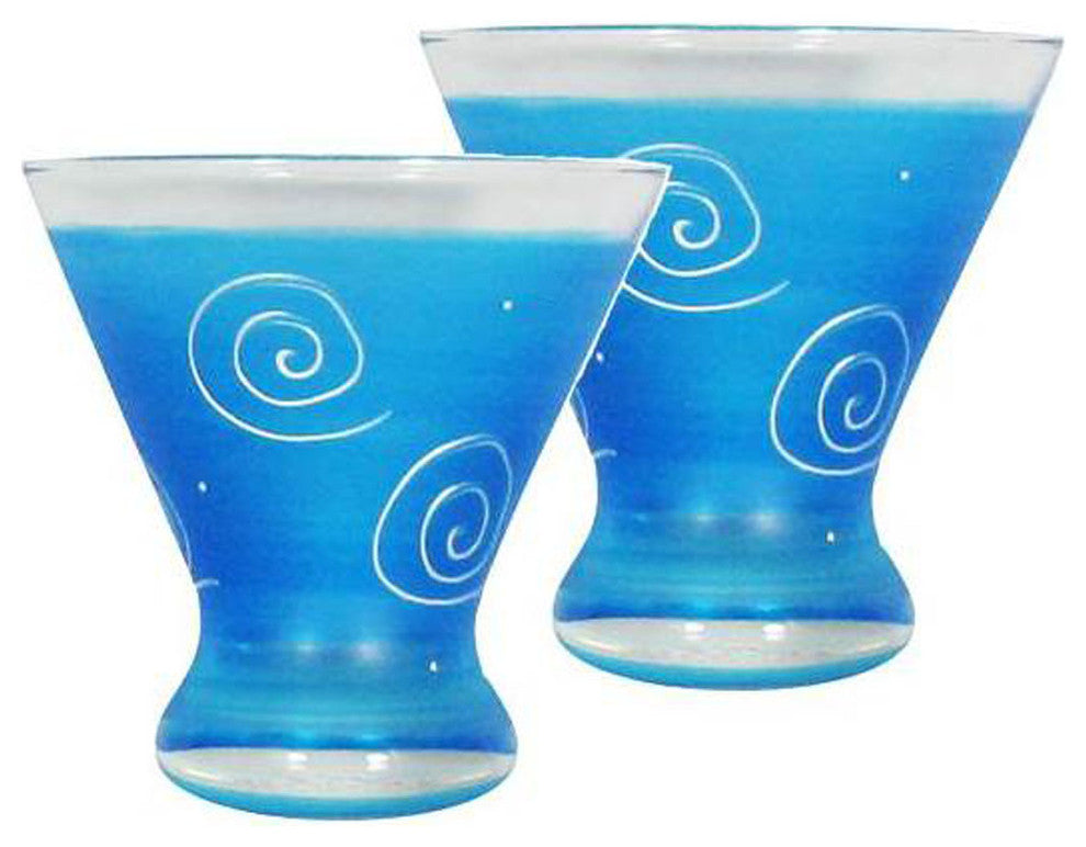 Frosted Curl Turquoise Cosmopolitan Glasses, Set of 2