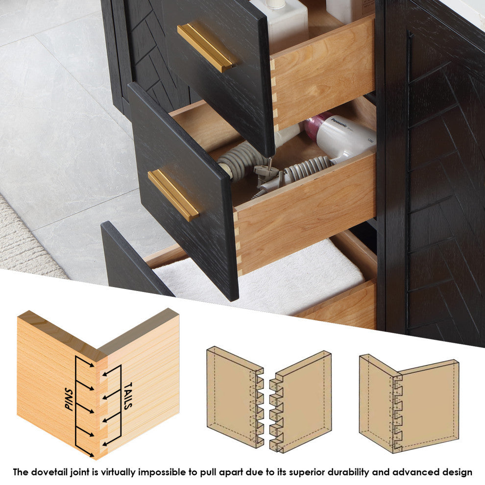 Altair Gazsi Black Oak Bathroom Vanity Set, 60", Without Mirror