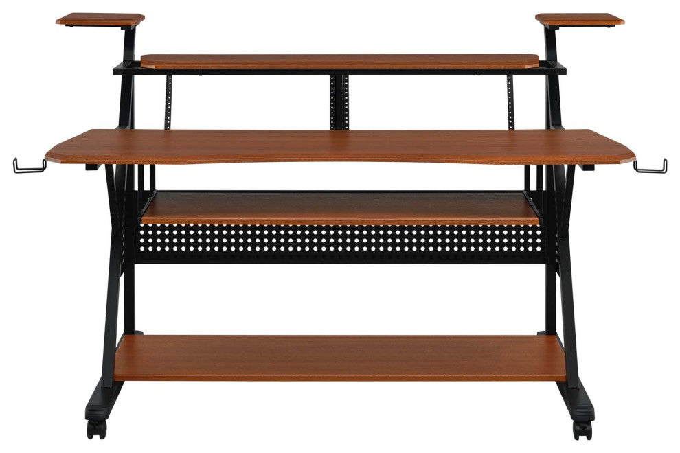 Rectangular Metal and Wooden Music Desk With Wheels, Cherry