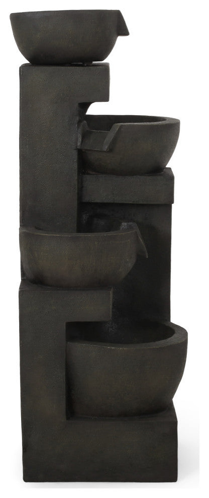 Clinch Ascot Outdoor Modern 3 Tier Fountain, Dark Gray