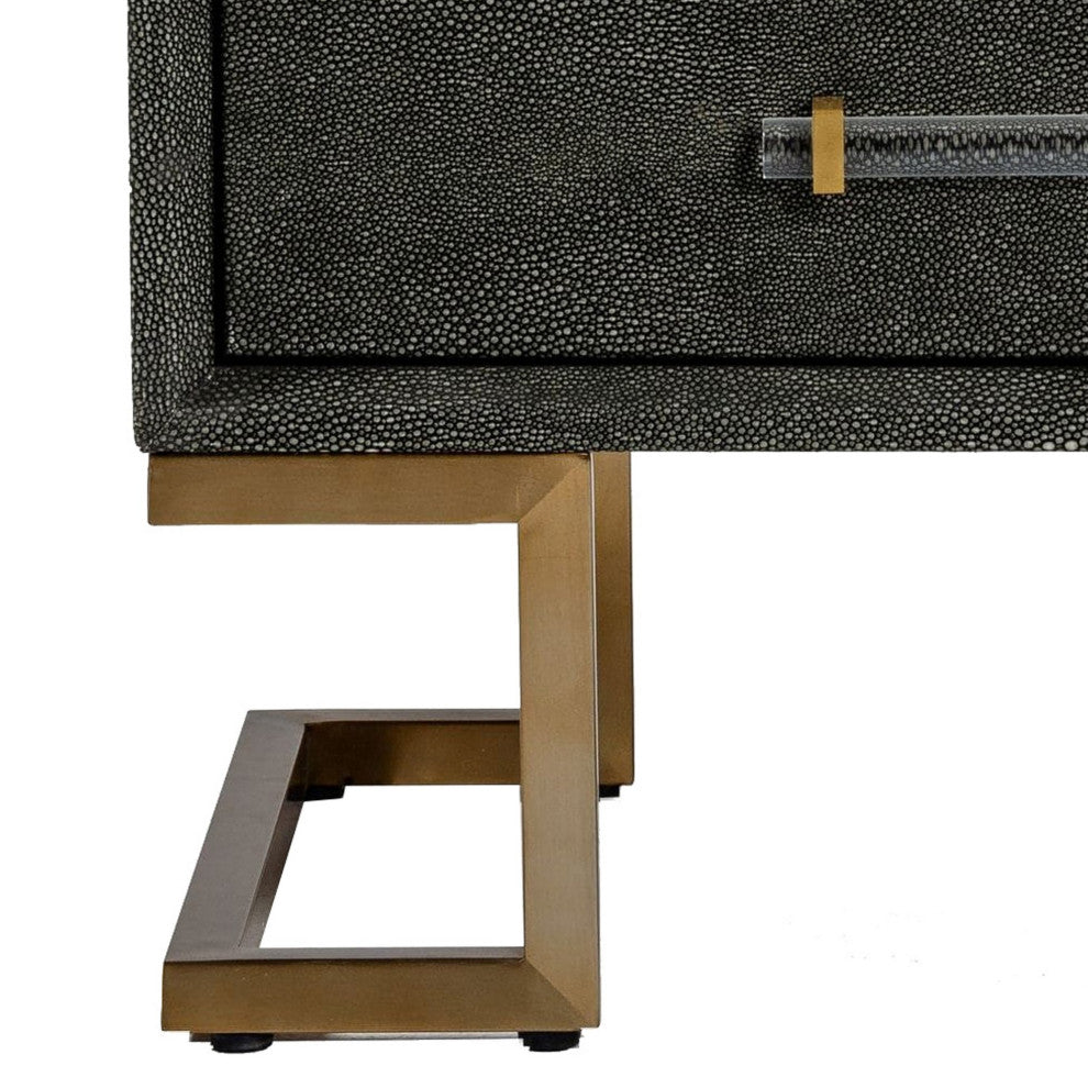 Benzara BM277334 Cid Jon 24" Nightstand, 2 Drawers, Classic, Faux Leather, Gray