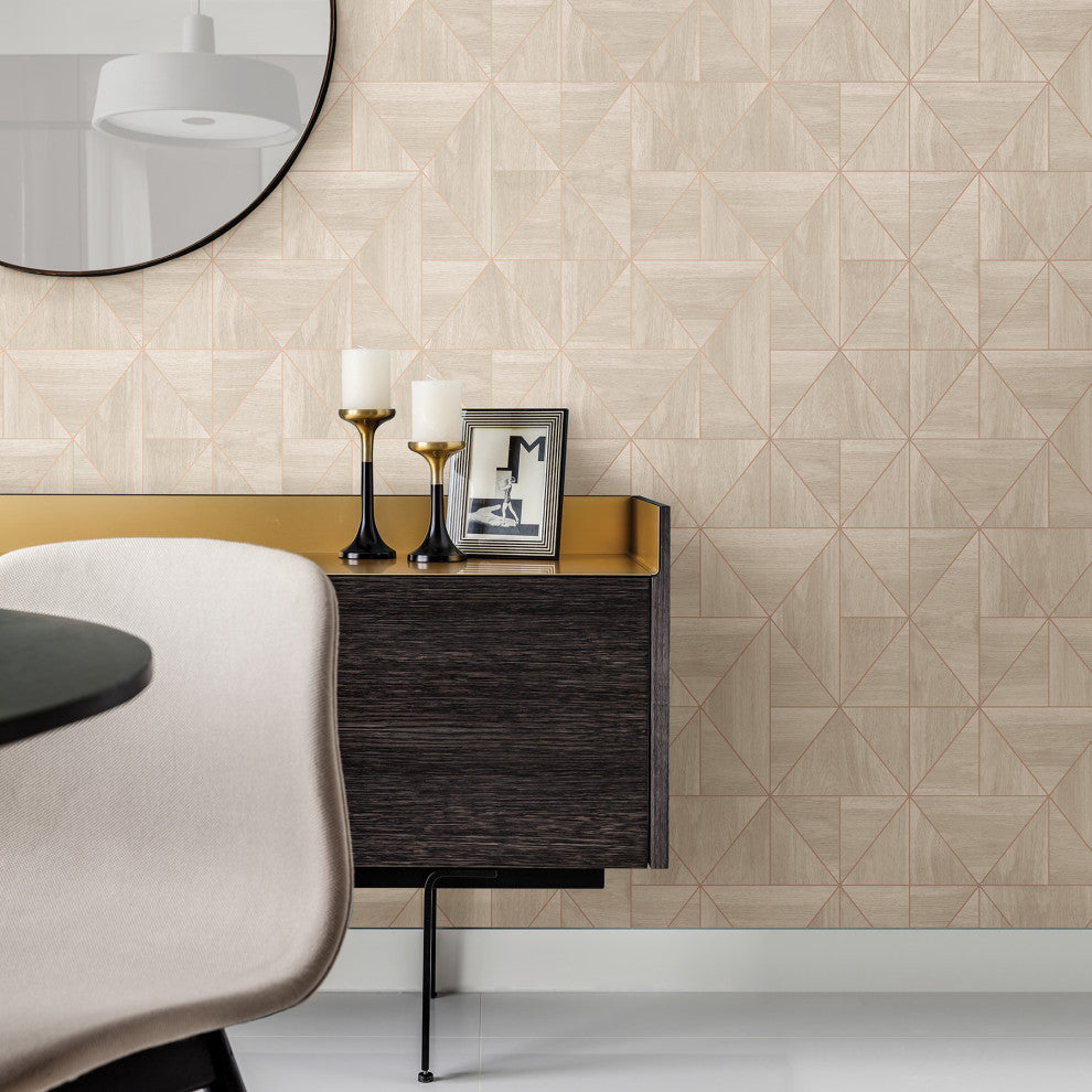 Cheverny Cream Geometric Wood Wallpaper Bolt