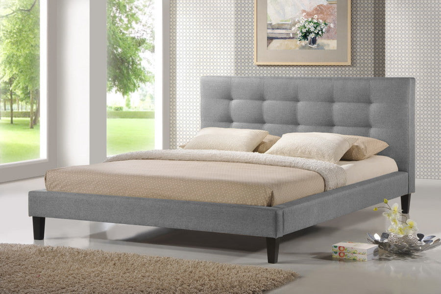 Quincy Gray Linen Platform Bed, Queen Size
