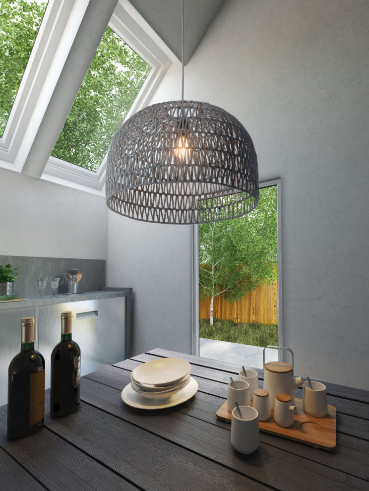 Pendant Ceiling Light Fixture, Steel Metal, Paper, Gray, Lounge Cafe Lobby