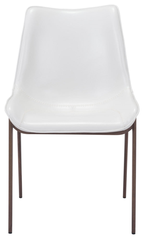 Dining Chair, Set of 2, Faux Vinyl Leather, Steel, White, Walnut, Cafe Bistro