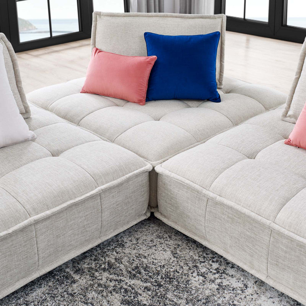 Modular Deep Tufted Sofa Set, Beige, Fabric, Modern, Lounge Hotel Hospitality